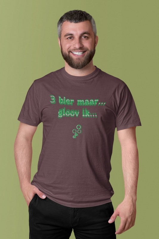 Grappig "3 bier maar" T-shirt van biologisch katoen - Kleur: Red Brown