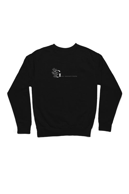 Good Thoughts Centre Sweater - Achterzijde: logo. Kleur: Black