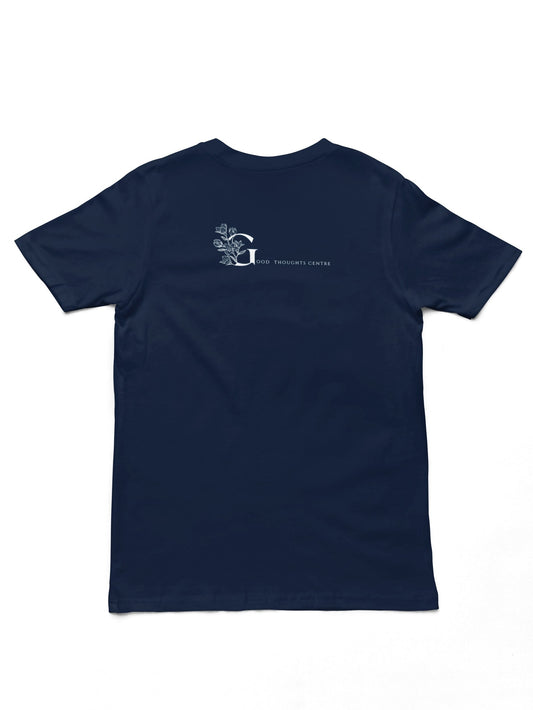 Good Thoughts Centre T-shirt - Achterzijde: GTC Logo. Kleur: French Navy
