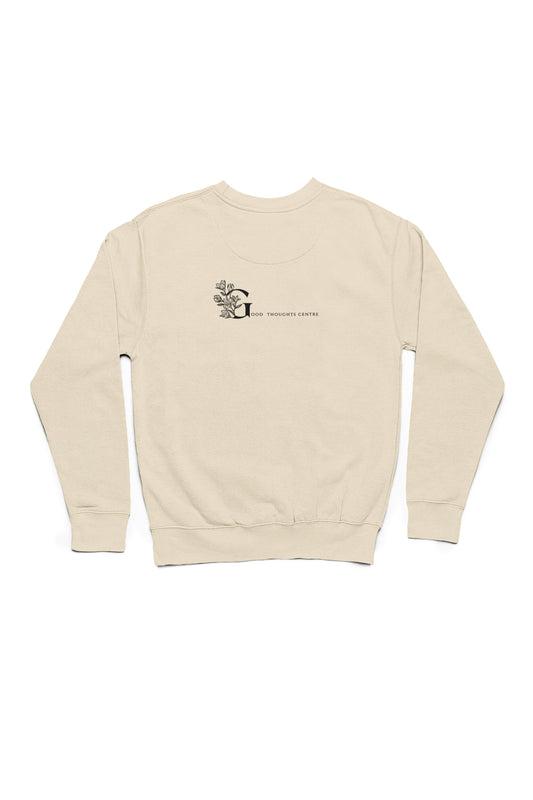 Good Thoughts Centre Sweater Scrabble - Achterzijde: logo. Kleur: Natural Raw