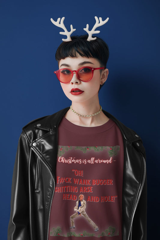 Kersttrui met de beroemde Billy Mack quote uit Love Actually. Gemaakt van 85% biologisch katoen en 15% gerecycled polyester - Kleur: Burgundy