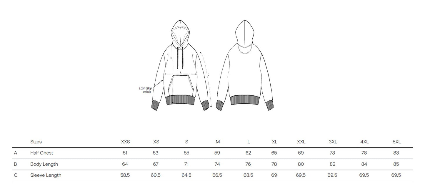 Bekijk in de maattabel welke maat hoodie het beste bij je past.