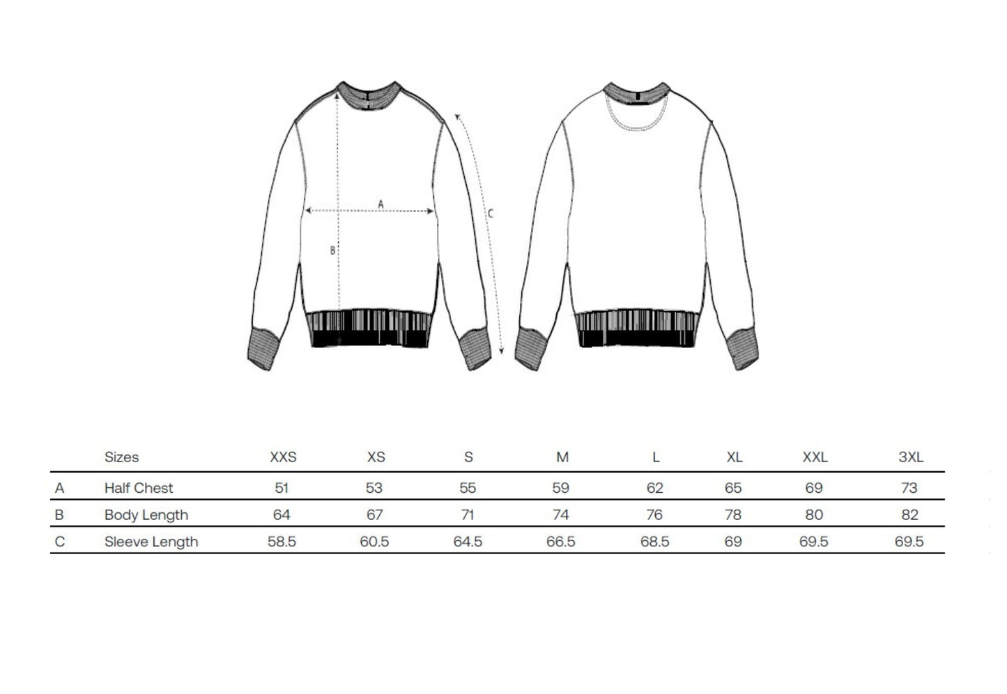 Bekijk in de maattabel welke maat sweater het beste bij je past.