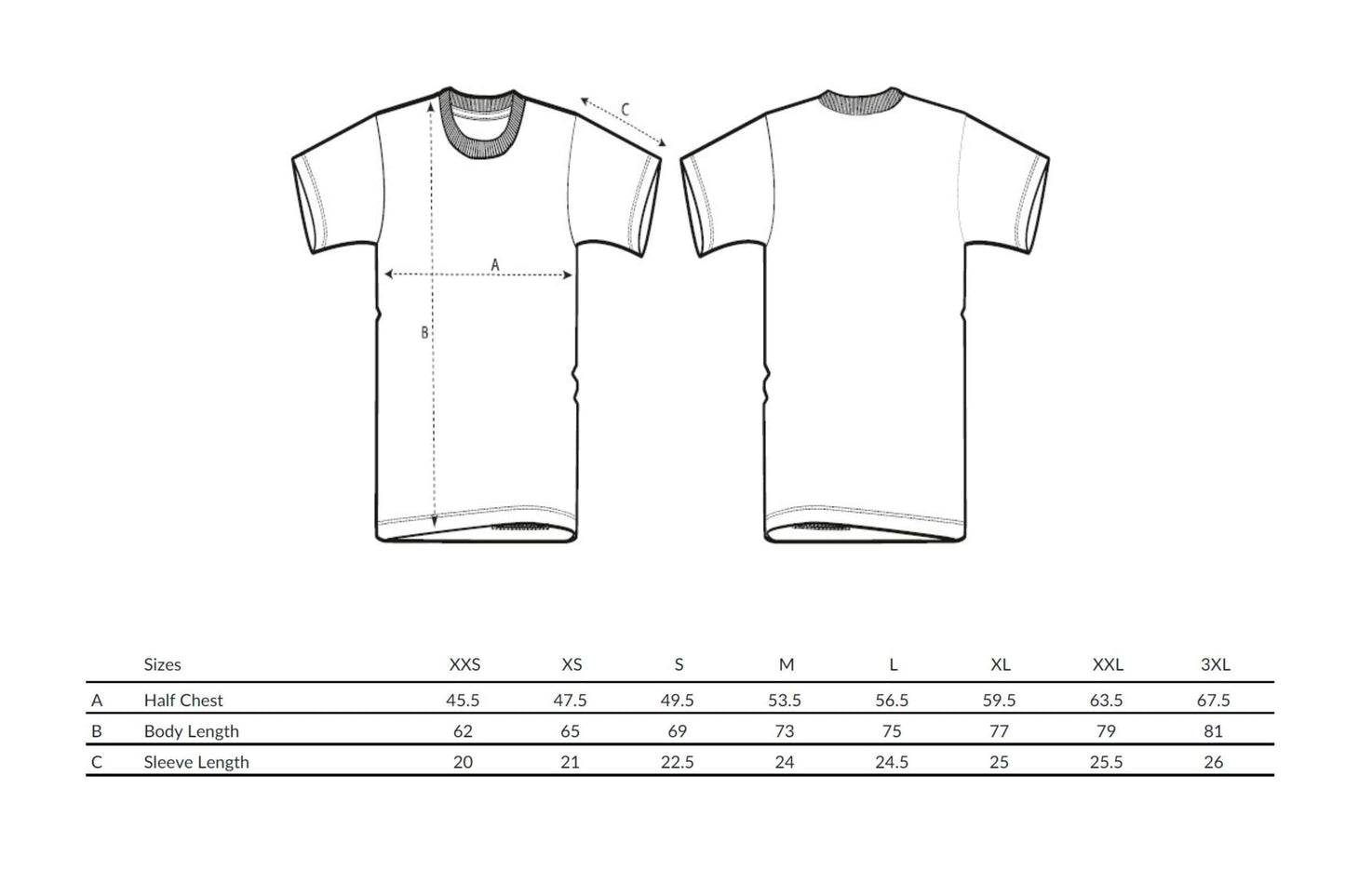 Bekijk in de maattabel welke maat T-shirt het beste bij je past.