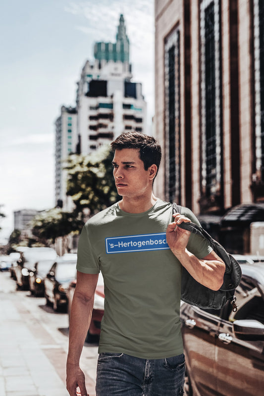 Plaatsnaambord T-Shirt - Vul zelf de plaatsnaam in - Kleur: Khaki