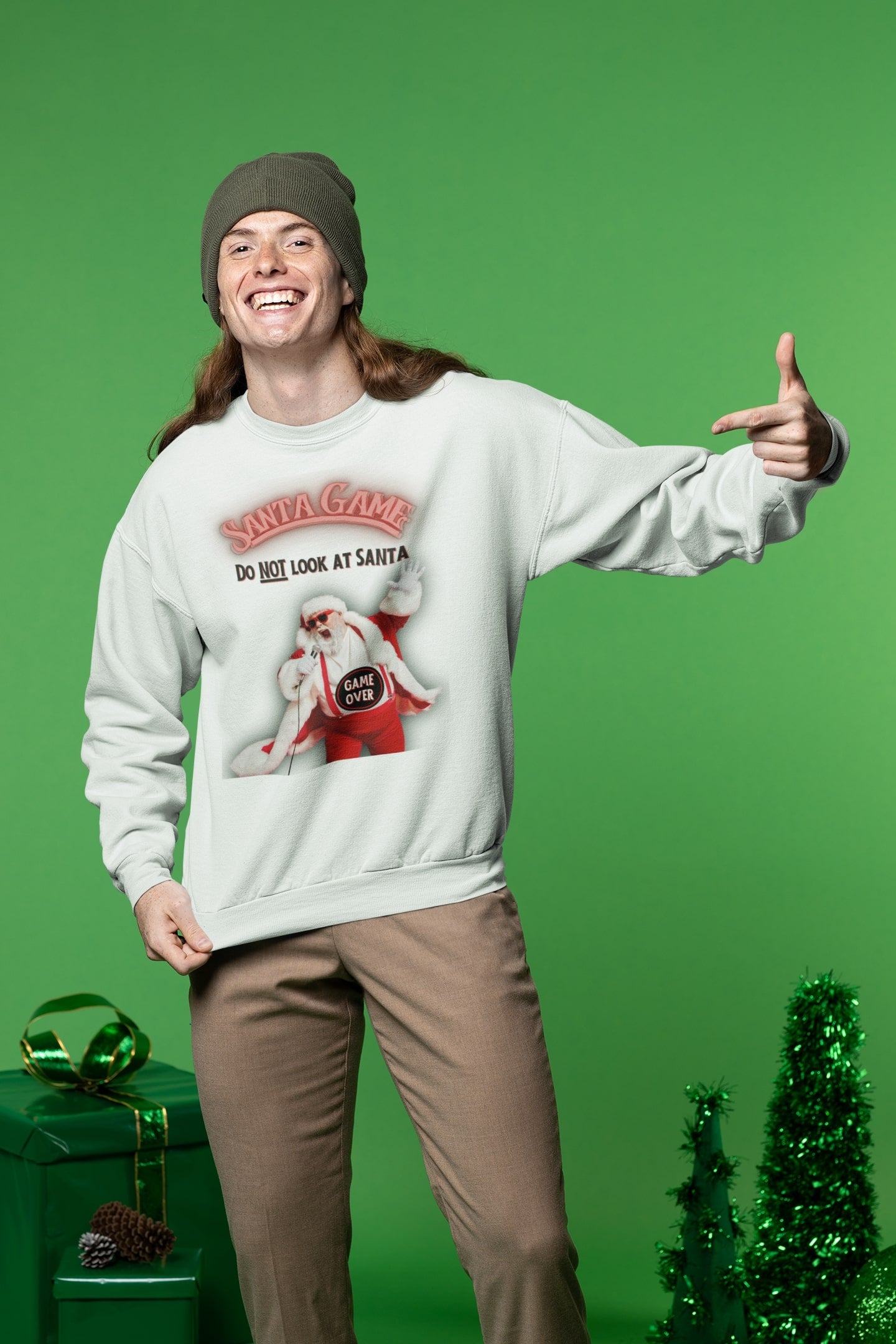 Santa Game Kersttrui van 85% biologisch katoen en 15% gerecycled polyester - Kleur: White
