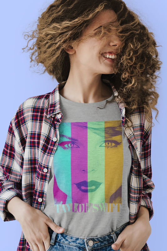 Taylor Swift T-shirt van biologisch katoen in Popart stijl - Kleur: Heather Grey