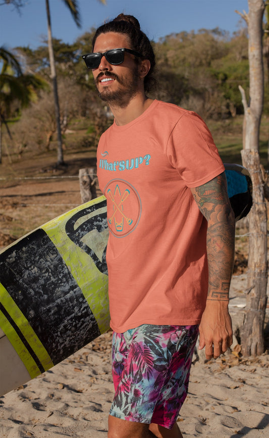 What'SUP t-shirt voor op, aan of rond het water. 100% biologisch katoen - Kleur: Fiesta