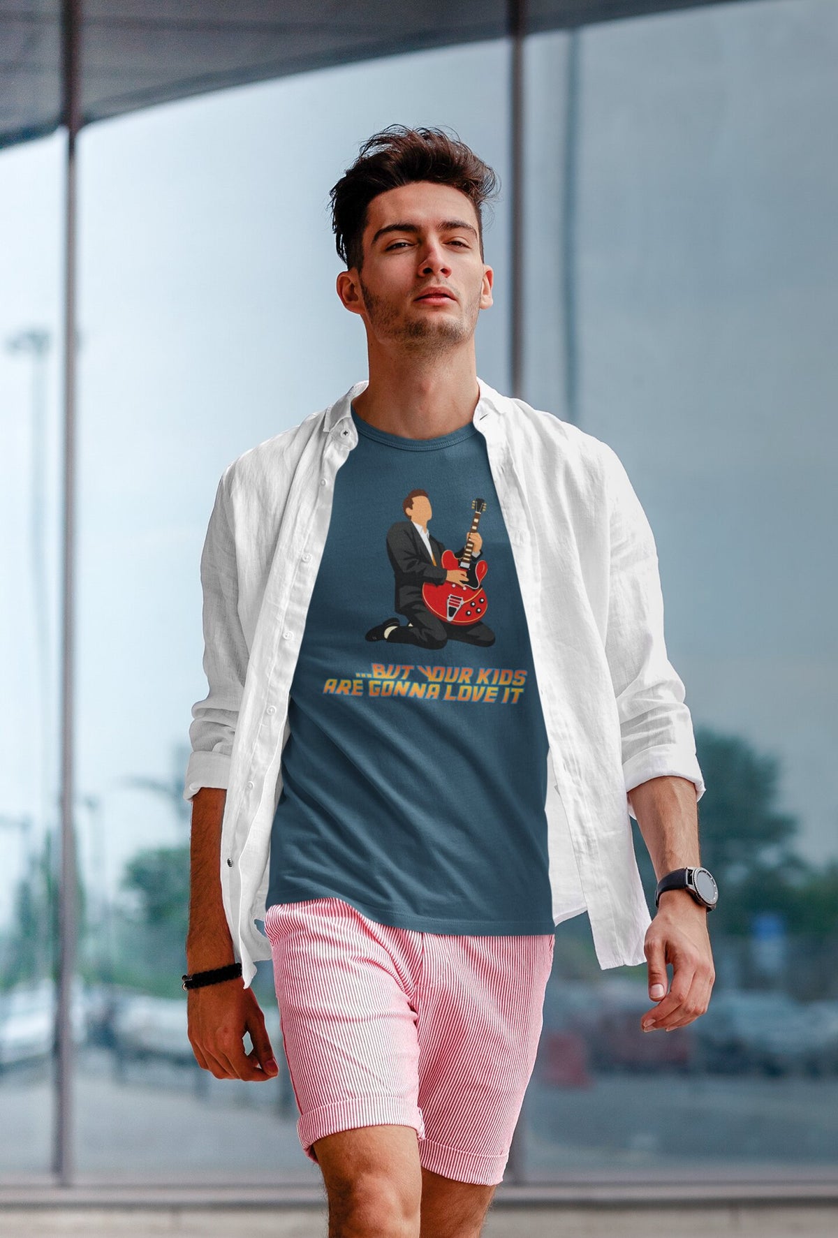 Back to the Future Marty McFly gitaarsolo T-shirt - 100% biologisch katoen - Kleur: Deep Teal