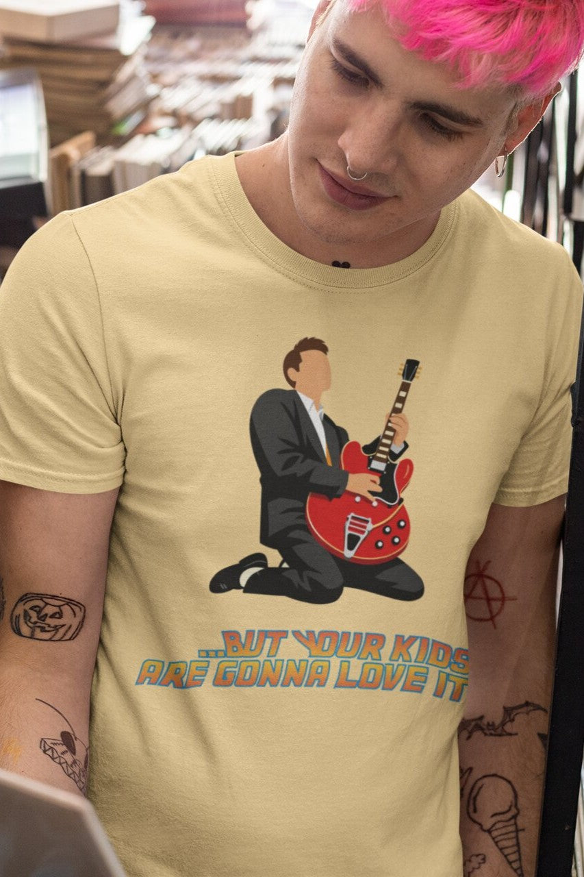 Back to the Future Marty McFly gitaarsolo T-shirt - 100% biologisch katoen - Kleur: Viva Yellow
