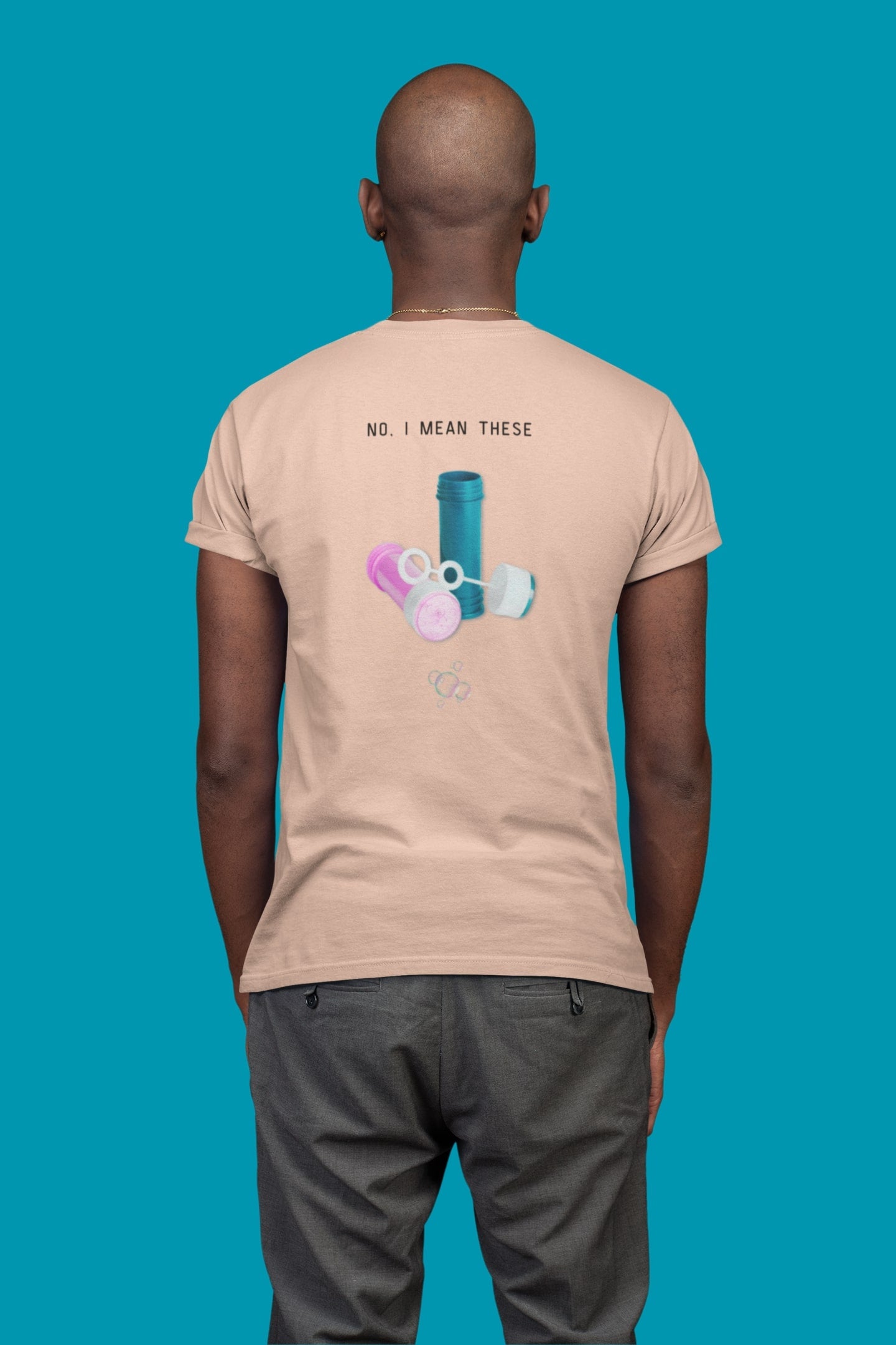 Bubbels of bellenblazen. Maak mensen aan het lachen door jeugdsentiment en herkenning. Eco-friendly biologisch katoen. Kleur: Fraiche Peche