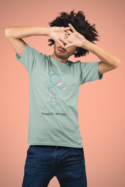 Bubbels of bellenblazen. Maak mensen aan het lachen door jeugdsentiment en herkenning. Eco-friendly biologisch katoen. Kleur: Aloe