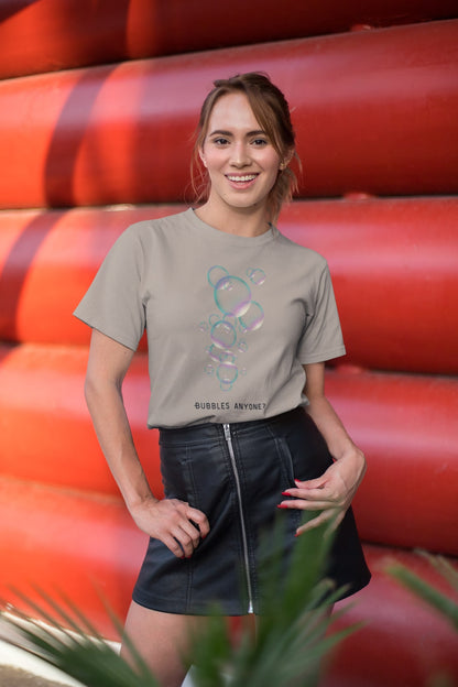 Bubbels of bellenblazen. Maak mensen aan het lachen door jeugdsentiment en herkenning. Eco-friendly biologisch katoen. Kleur: Desert Dust