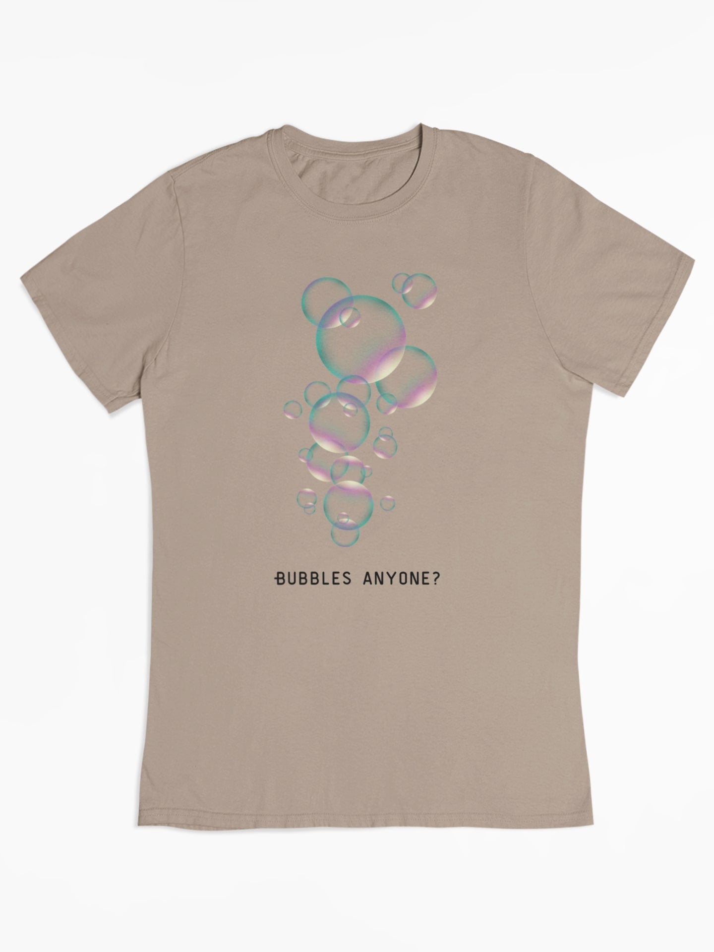 Bubbels of bellenblazen. Maak mensen aan het lachen door jeugdsentiment en herkenning. Eco-friendly biologisch katoen. Kleur: Desert Dust