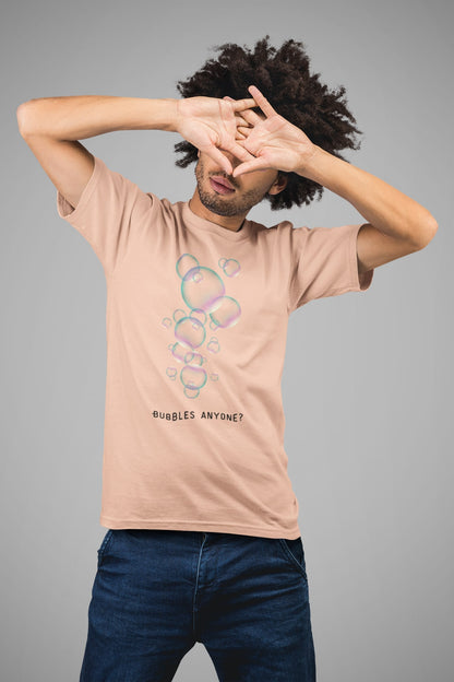 Bubbels of bellenblazen. Maak mensen aan het lachen door jeugdsentiment en herkenning. Eco-friendly biologisch katoen. Kleur: Fraiche Peche