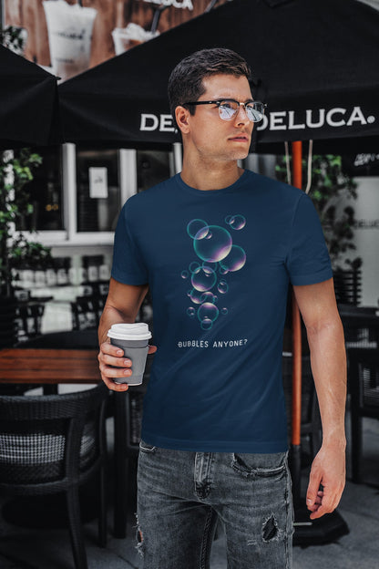 Bubbels of bellenblazen. Maak mensen aan het lachen door jeugdsentiment en herkenning. Eco-friendly biologisch katoen. Kleur: French Navy