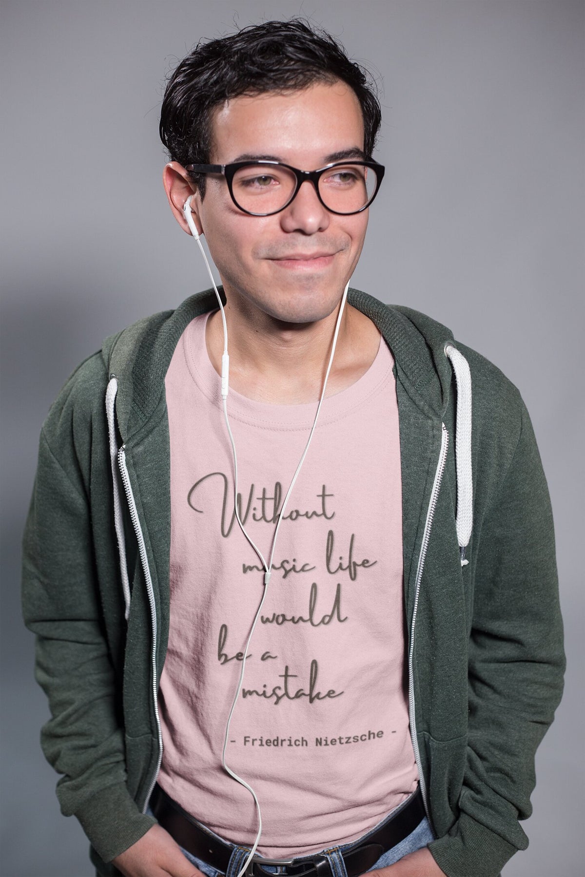 Without music life would be a mistake. Friedrich Nietzsche quote shirt, 100% biologisch katoen - Kleur: Cotton Pink