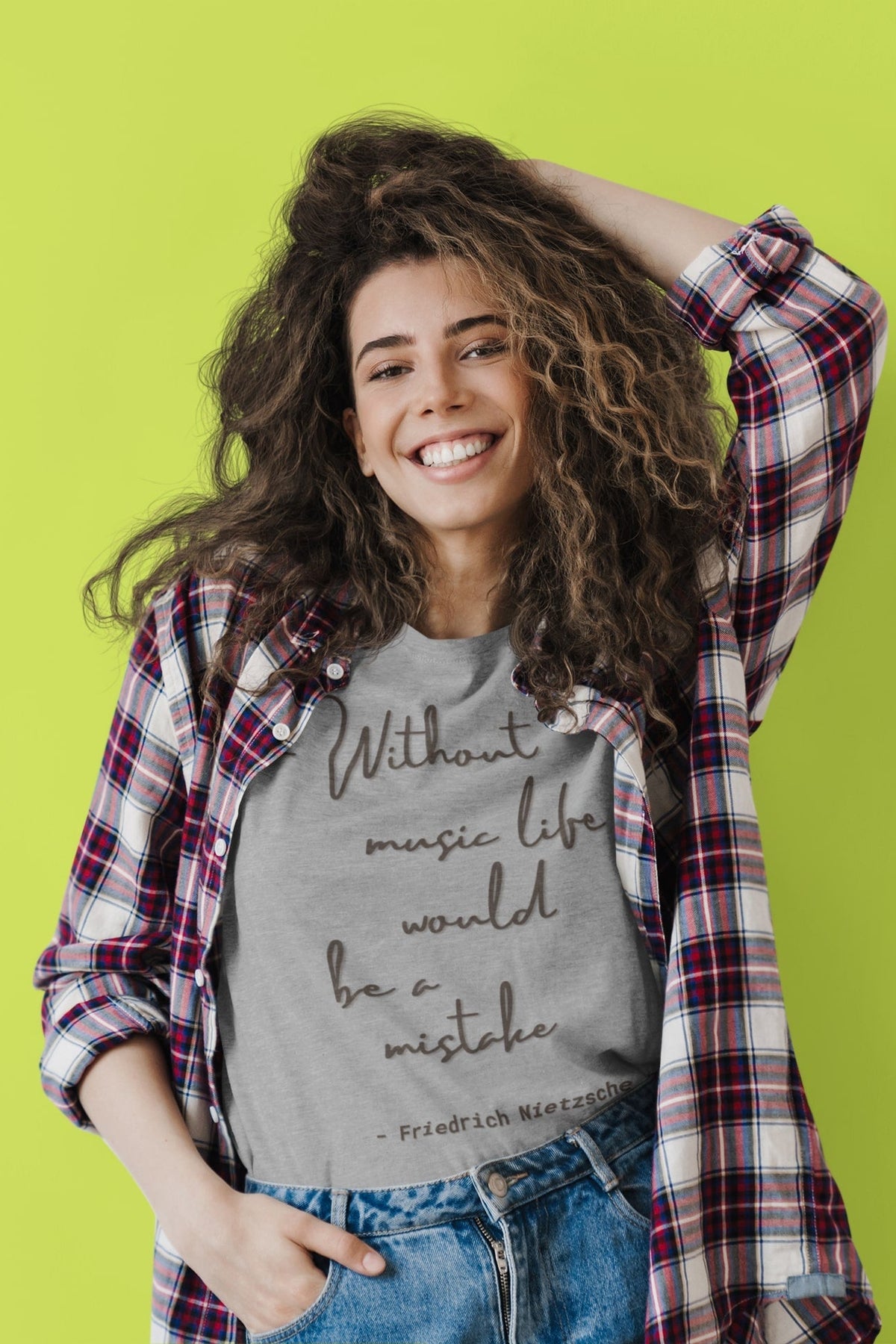 Without music life would be a mistake. Friedrich Nietzsche quote shirt, 100% biologisch katoen - Kleur: Heather Grey