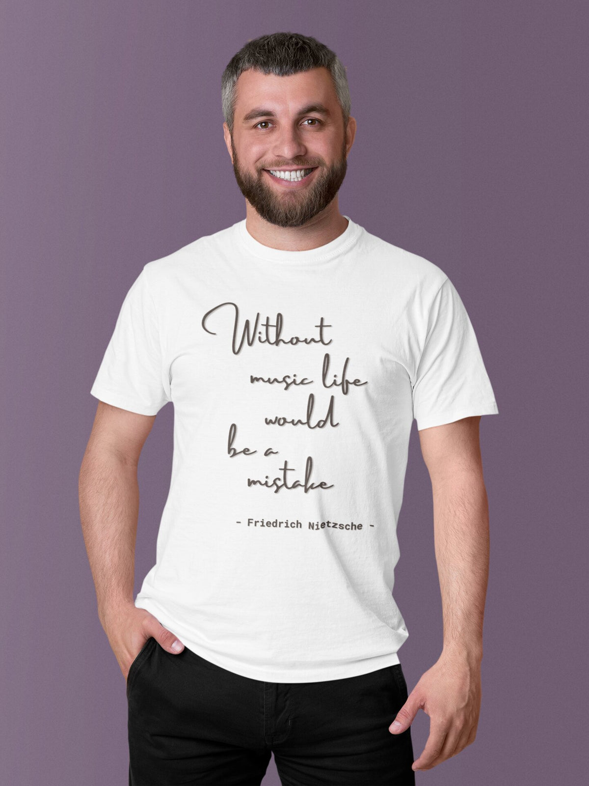 Without music life would be a mistake. Friedrich Nietzsche quote shirt, 100% biologisch katoen - Kleur: White