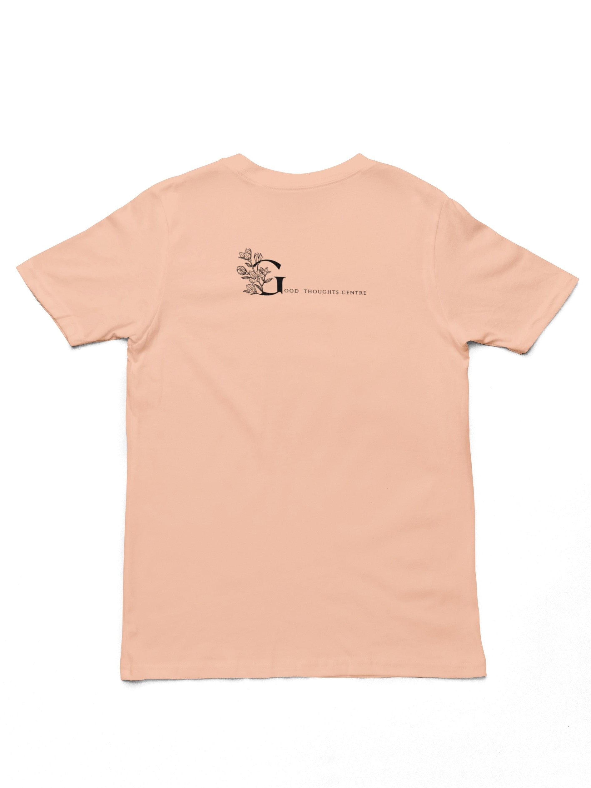 Good Thoughts Centre T-shirt - Achterzijde: Logo. Kleur: Fraiche Peche