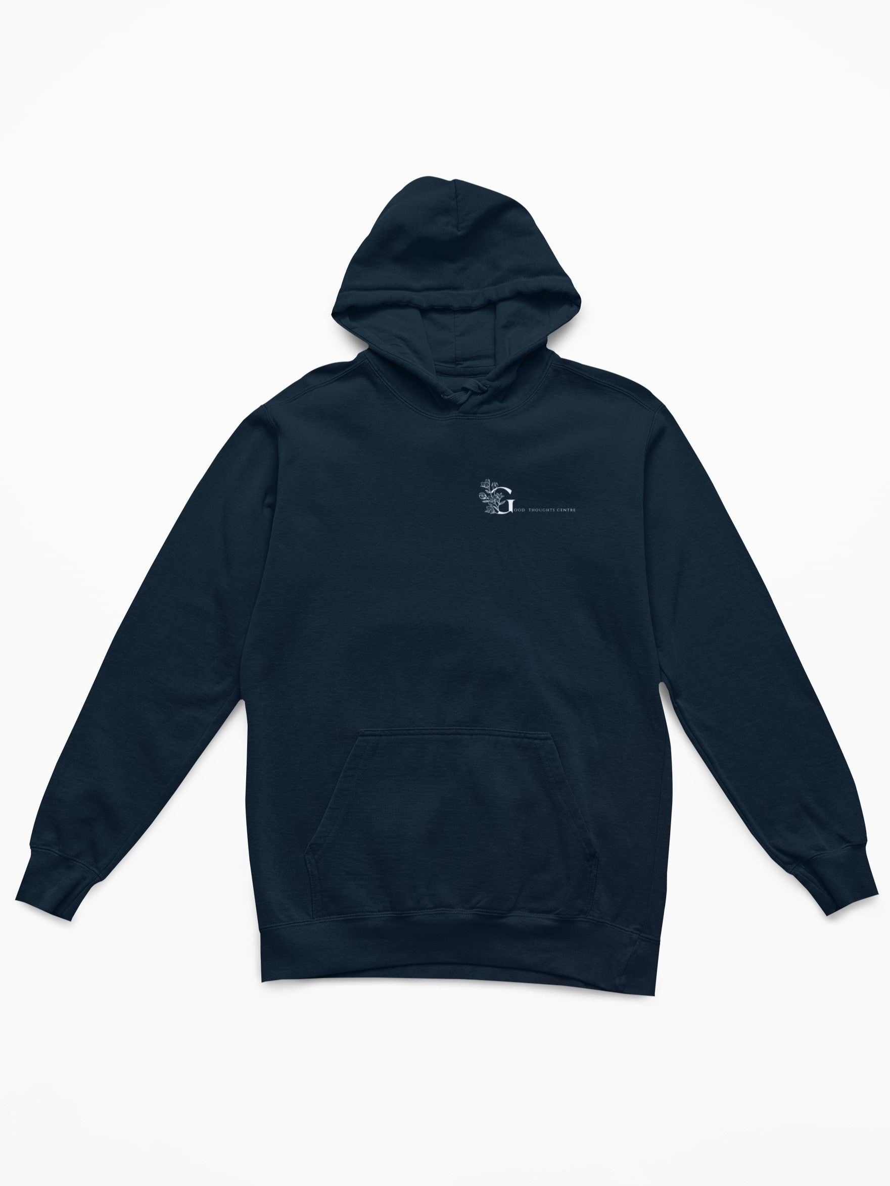 Good Thoughts Centre Hoodie - Voorzijde: Logo. Kleur: French Navy