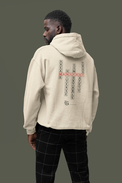 Good Thoughts Centre Sweater - Achterzijde: Scrabble manifesteren (Engels) & GTC logo. Kleur: Natural Raw