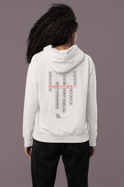 Good Thoughts Centre Sweater - Achterzijde: Scrabble manifesteren (Engels) & GTC logo. Kleur: Off White