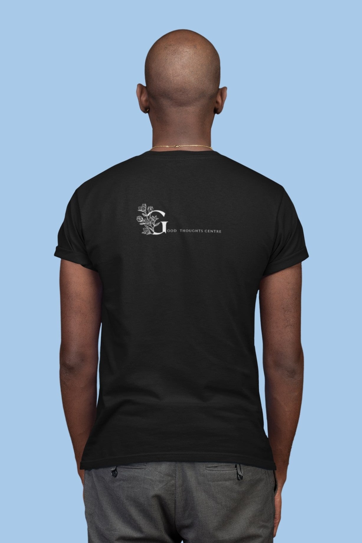 Good Thoughts Centre T-shirt - Achterzijde: GTC Logo. Kleur: Black