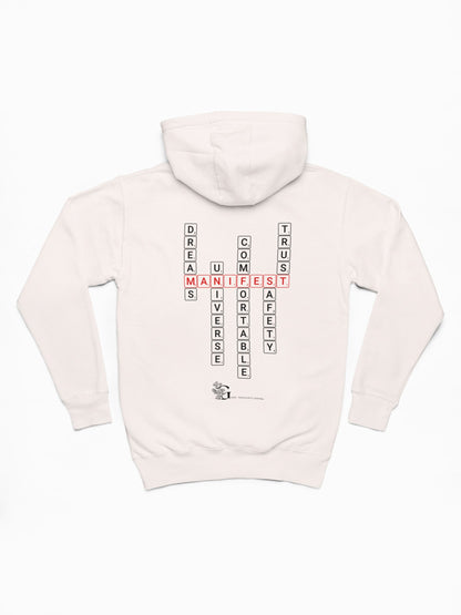 Good Thoughts Centre Sweater - Achterzijde: Scrabble manifesteren (Engels) & GTC logo. Kleur: Off White