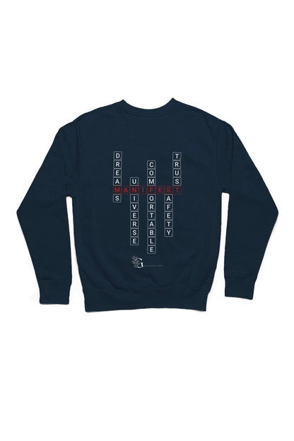 Good Thoughts Centre Sweater - Achterzijde: Scrabble manifesteren (Engels) & GTC logo. Kleur: French Navy
