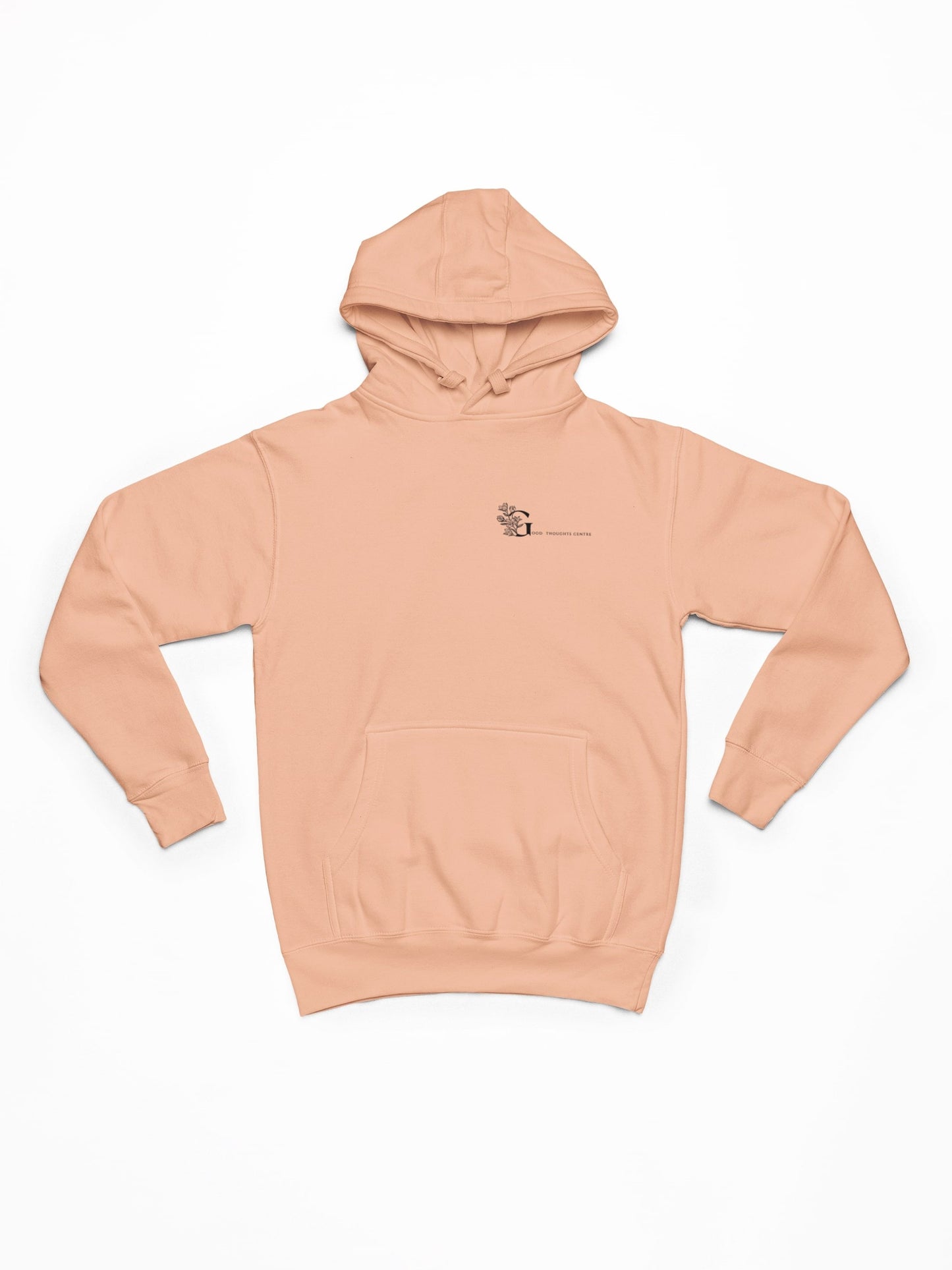 Good Thoughts Centre Hoodie Scrabble - Voorzijde: Logo GTC. Kleur: Fraiche Peche