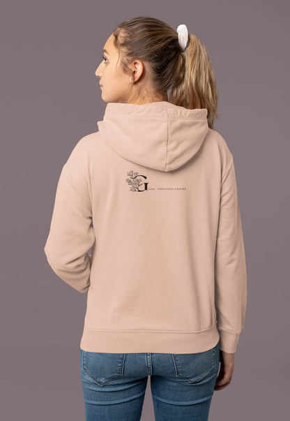Good Thoughts Centre Hoodie Scrabble - Achterzijde: logo GTC. Kleur: Fraiche Peche