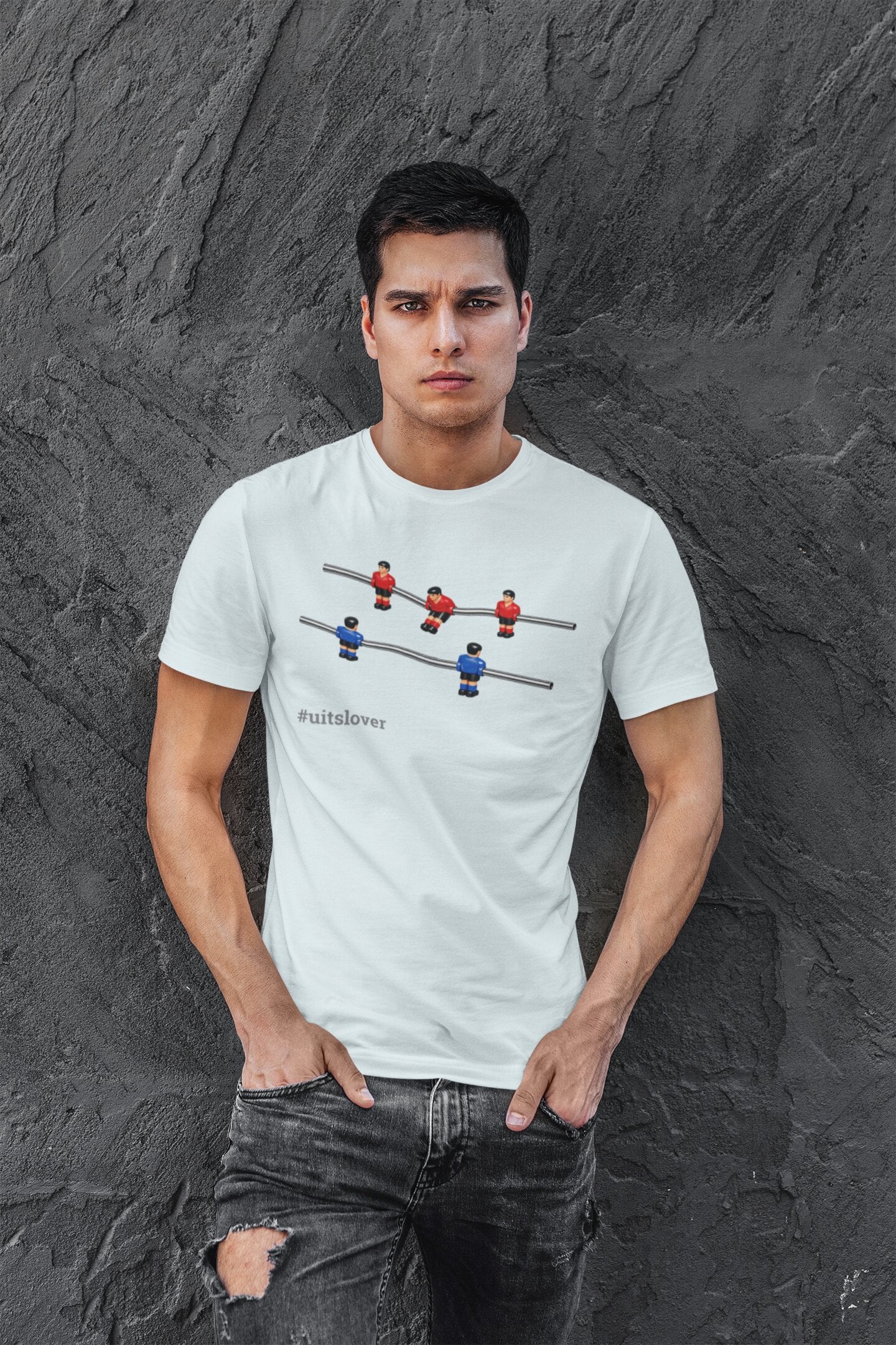 Tafelvoetbal T-shirt hashtag uitslover - 100% biologisch katoen - Kleur: Blue Ice