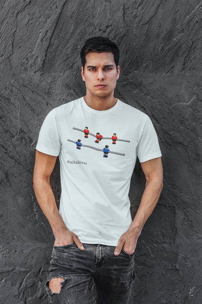 Tafelvoetbal T-shirt hashtag uitslover - 100% biologisch katoen - Kleur: Blue Ice