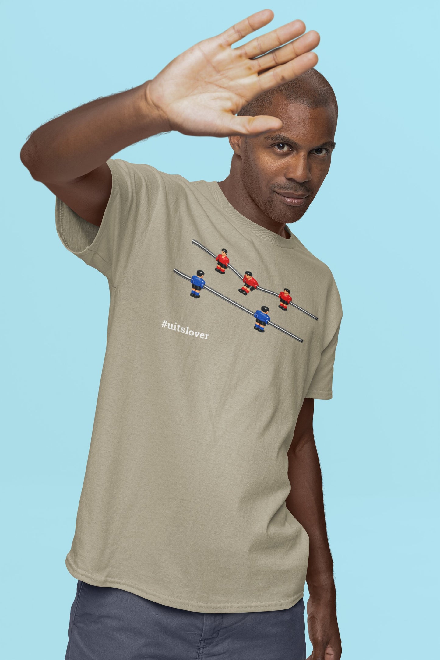 Tafelvoetbal T-shirt hashtag uitslover - 100% biologisch katoen - Kleur: Stone