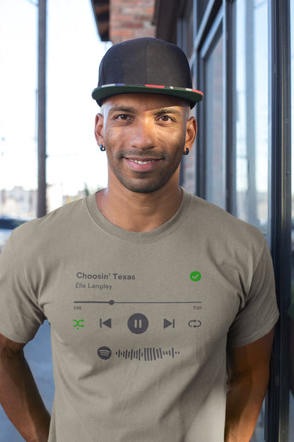 Spotify Player shirt van biologisch katoen met scanbare Spotify code! Je bepaalt natuurlijk zelf welk nummer er wordt afgespeeld. - Kleur: Stone