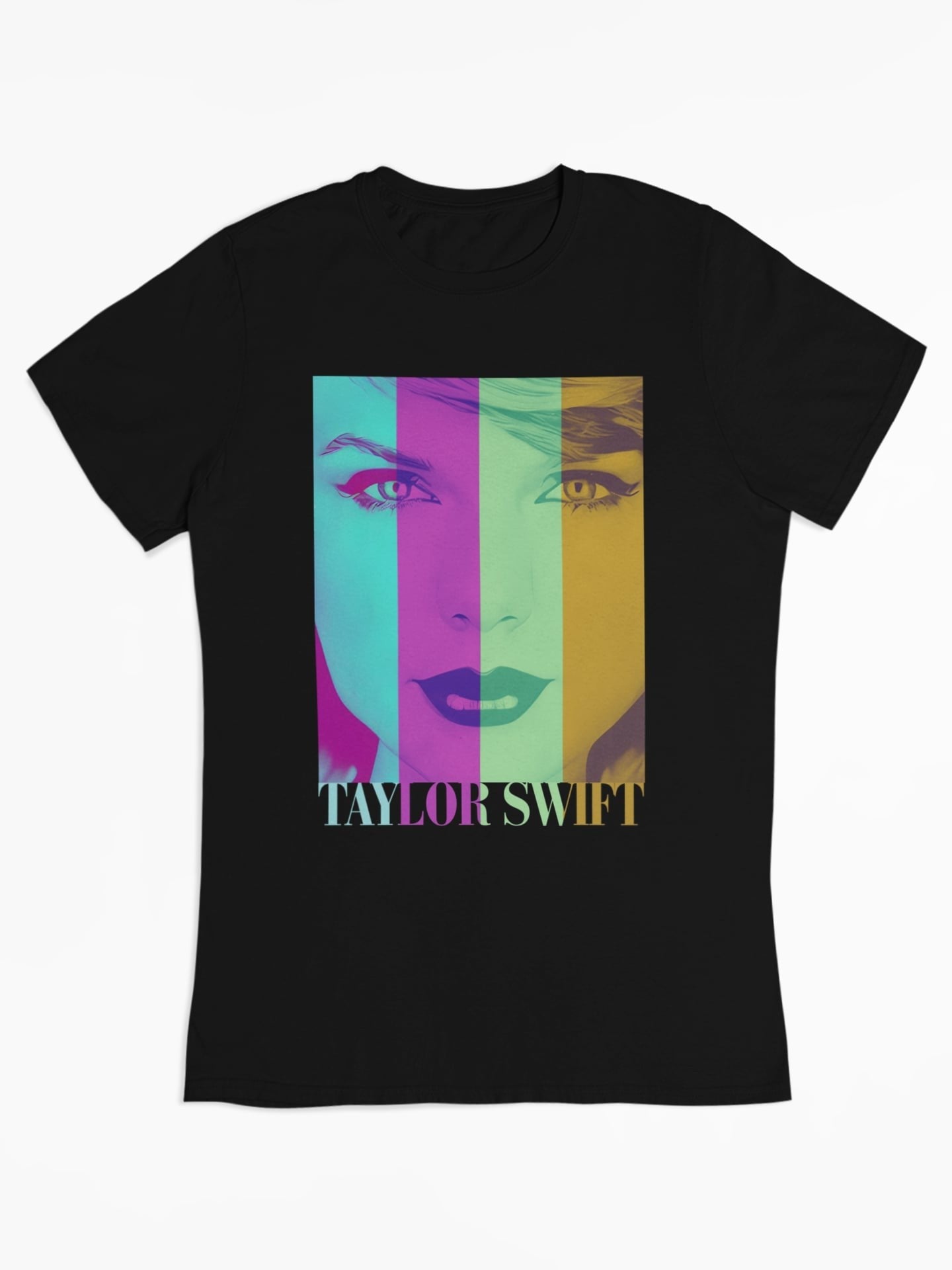 Taylor Swift T-shirt van biologisch katoen in Popart stijl (flat lay) - Kleur: Black